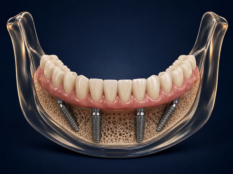 All-on-4 Dental Implants Tijuana - After Full-arch teeth supported by four dental implants after All-on-4 treatment in Tijuana