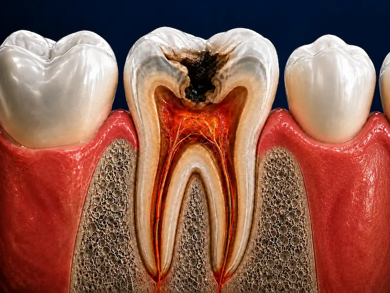 Root Canal Treatment in Tijuana - Before Deep tooth decay reaching the pulp before root canal treatment in Tijuana