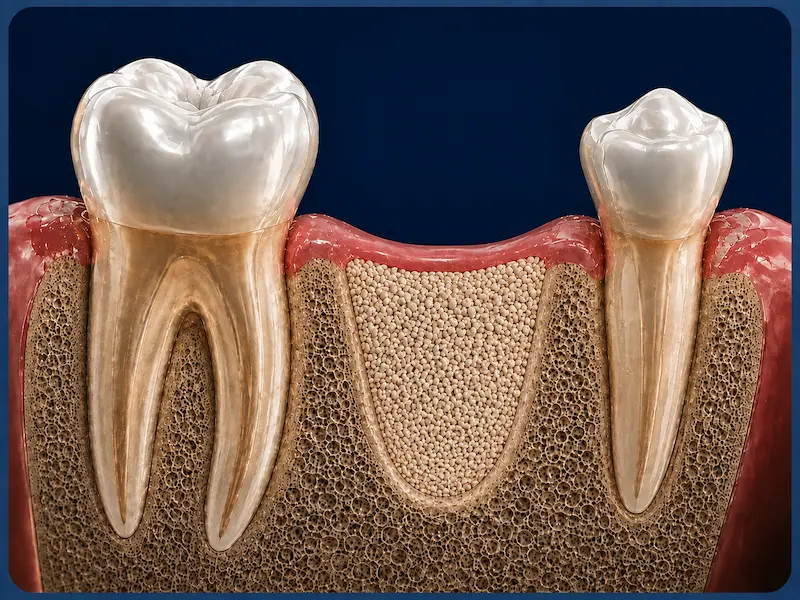 Bone Grafting in Tijuana - After Bone graft placed in an extraction site to restore bone volume in Tijuana