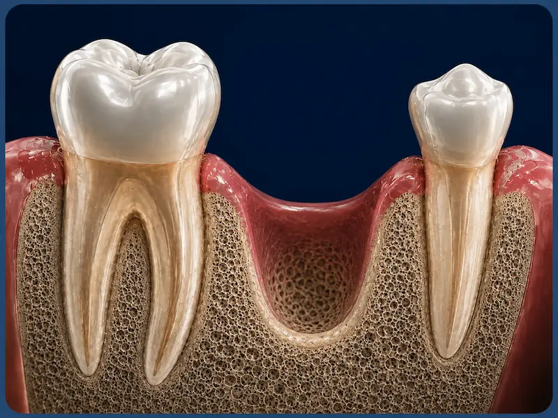 Bone Grafting in Tijuana - Before Empty tooth socket with reduced bone volume before bone grafting in Tijuana