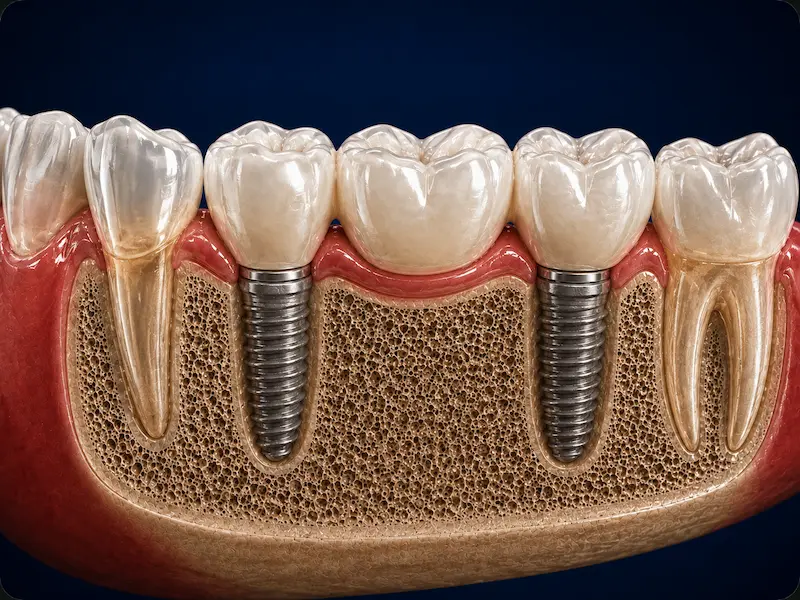 Implant-Supported Bridge in Tijuana - After Three-unit dental bridge supported by two implants in Tijuana