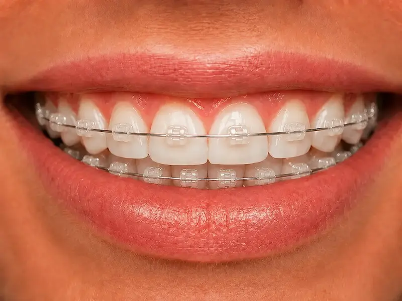 ceramic-braces-tijuana-after Teeth with clear ceramic braces during orthodontic treatment in Tijuana