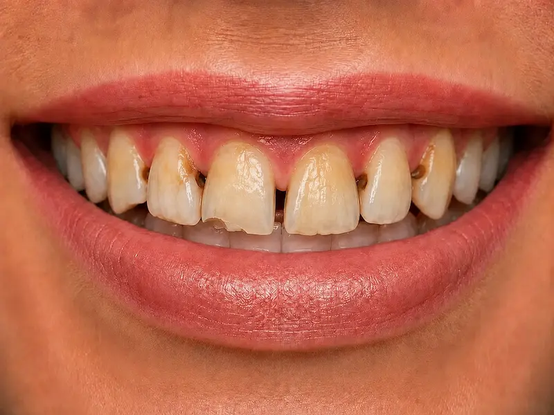smile-makeover-tijuana-before Chipped, stained and uneven front teeth before smile makeover in Tijuana
