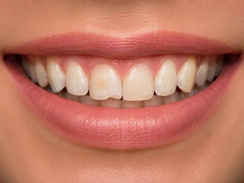 veneers-tijuana-before Chipped, uneven and discolored front teeth before porcelain veneers in Tijuana